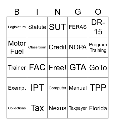 Program Training Team Meeting Bingo Card