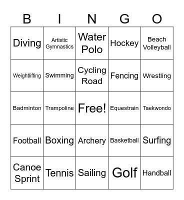 Paris 2024 Olympics Bingo Card