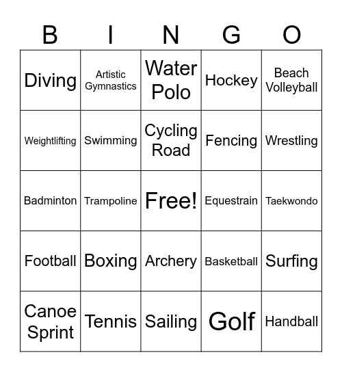 Paris 2024 Olympics Bingo Card