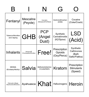 Nursing Group Substance BINGO Card