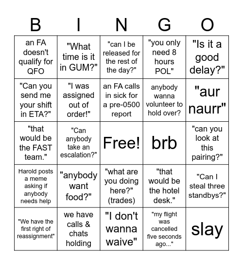 INFLIGHT BINGO Card