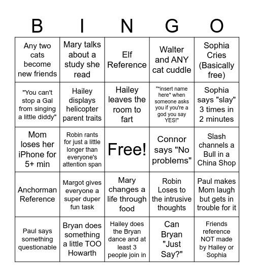 Scott Family Bingo Card