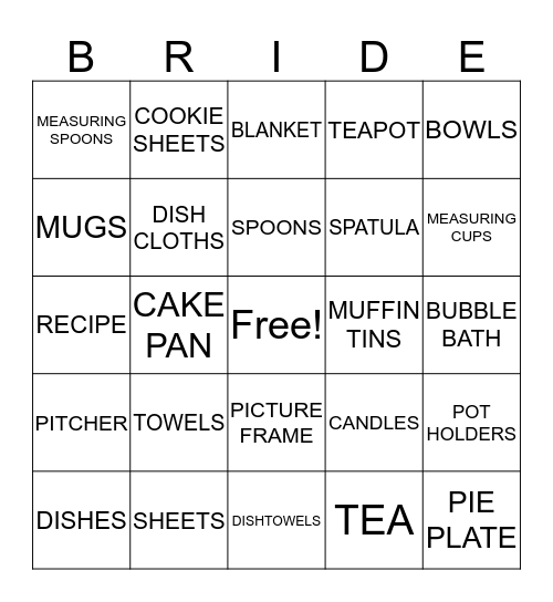 KAYLA'S BRIDAL SHOWER Bingo Card