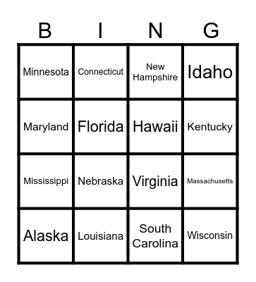 US State Bingo Card