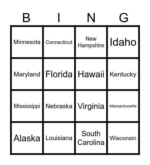 US State Bingo Card