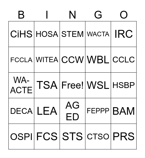 CTE Acronym Bingo Card