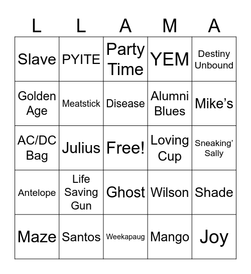 DC Bingo Card
