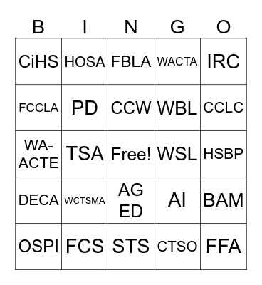 CTE Acronym Bingo Card