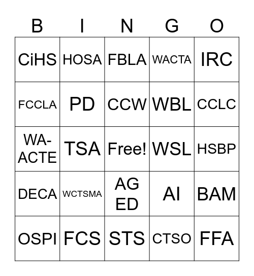CTE Acronym Bingo Card