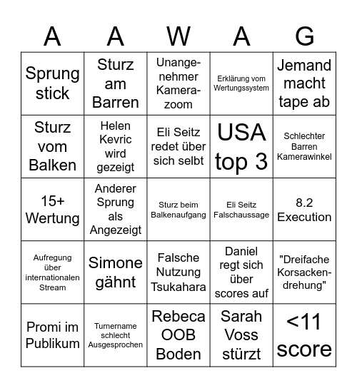 Frauen Mehrkampf Bingo Card