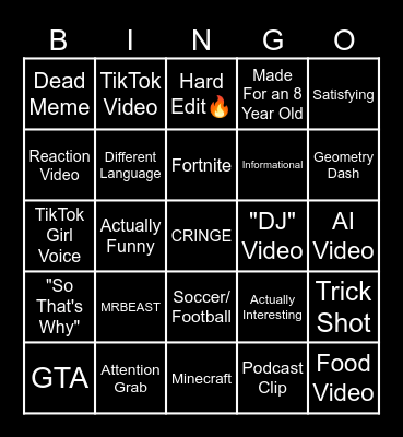 YouTube Shorts Bingo Card