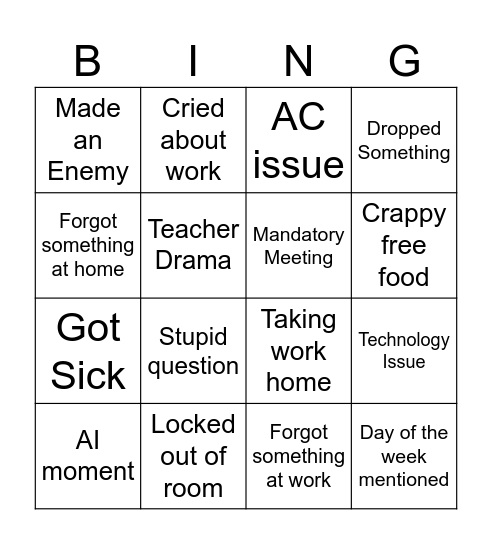 Pre-Planning Bingo Card