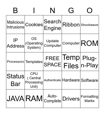 Computer Bingo - Dr. Cash Bingo Card