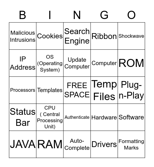 Computer Bingo - Dr. Cash Bingo Card