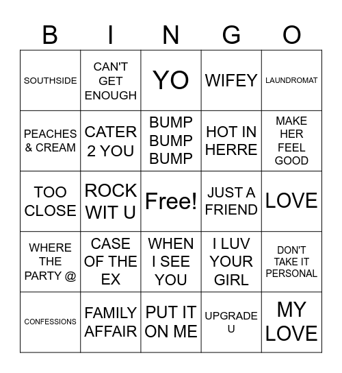 2000's R&B Bingo Card