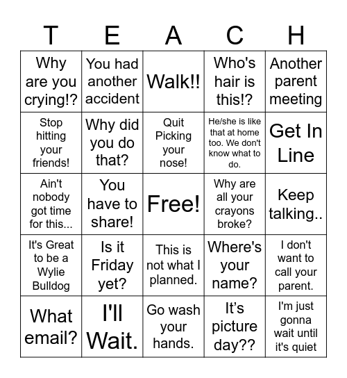 Funny Teacher Phrases Bingo Card