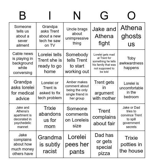 Trent’s Fam summer ‘24 Bingo Card