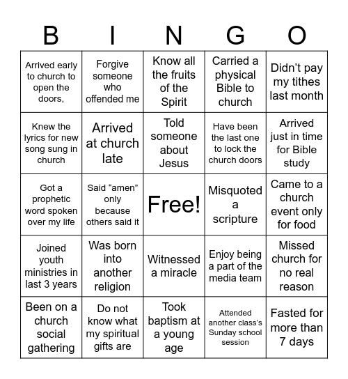 Youth Week BINGO Card
