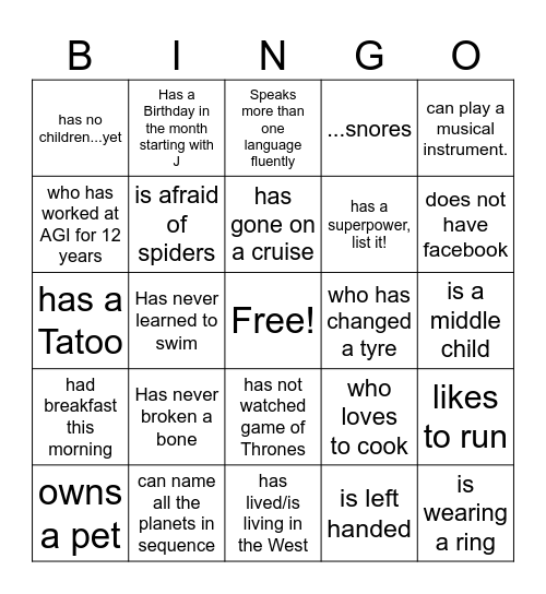 Find Someone who Bingo Card