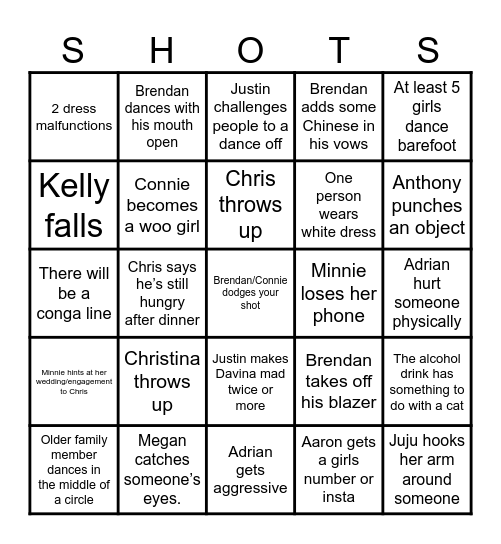 Brendan and Connie's Wedding Bingo Card