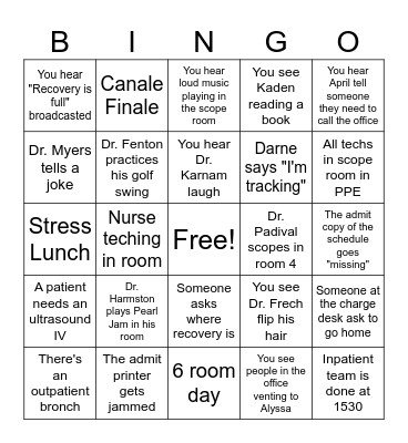 ENDOSCOPY BINGO Card