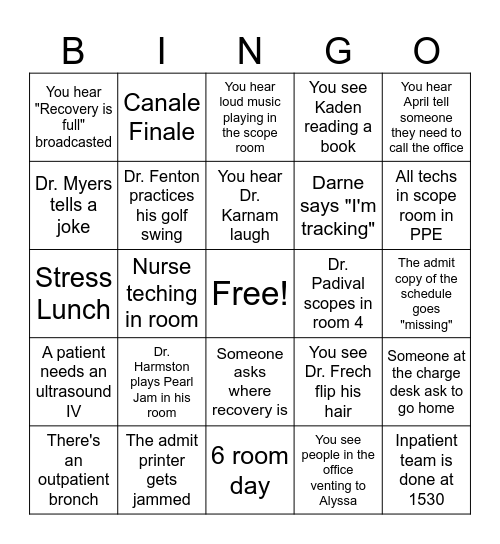 ENDOSCOPY BINGO Card