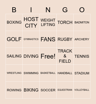 Olympics Bingo Card