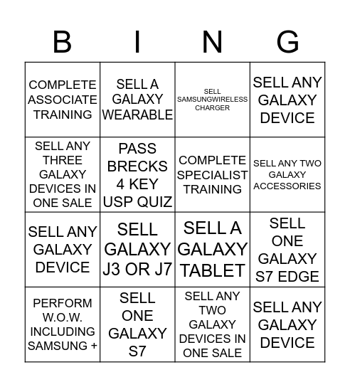 Samsung Swag Bingo Card