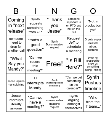 Synth/DR Bingo Card