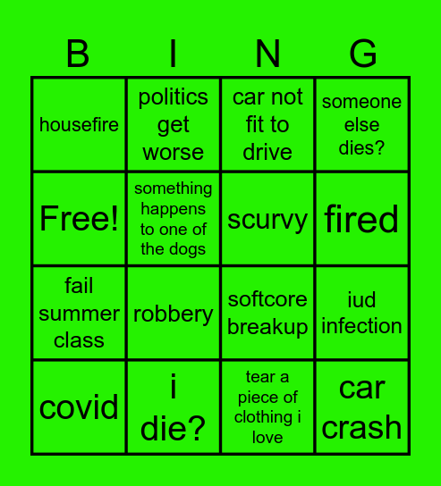 what could go wrong Bingo Card