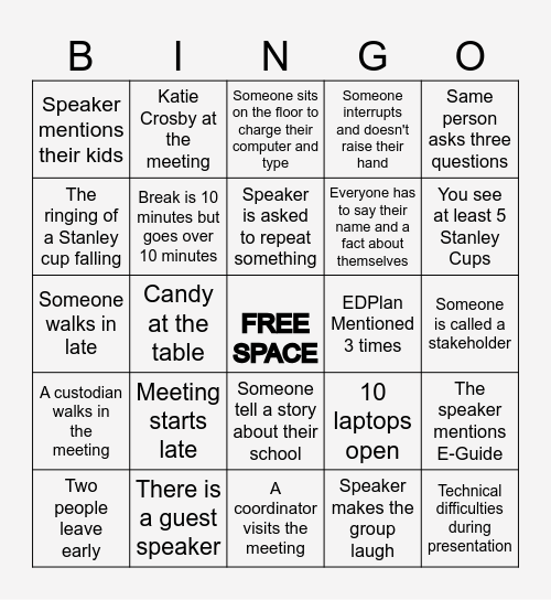 School Psychologist PD Bingo Card