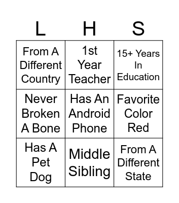 LISA West Bingo Card