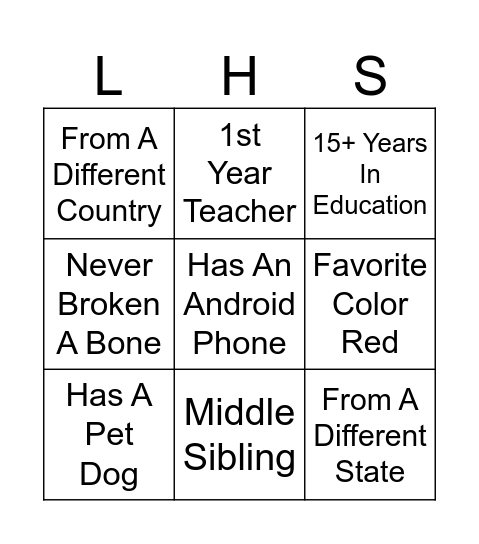 LISA West Bingo Card