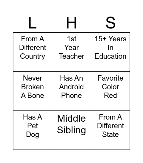 LISA West Bingo Card