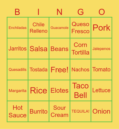 Taco Bingo Card