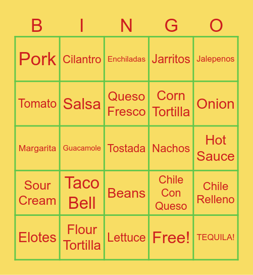 Taco Bingo Card