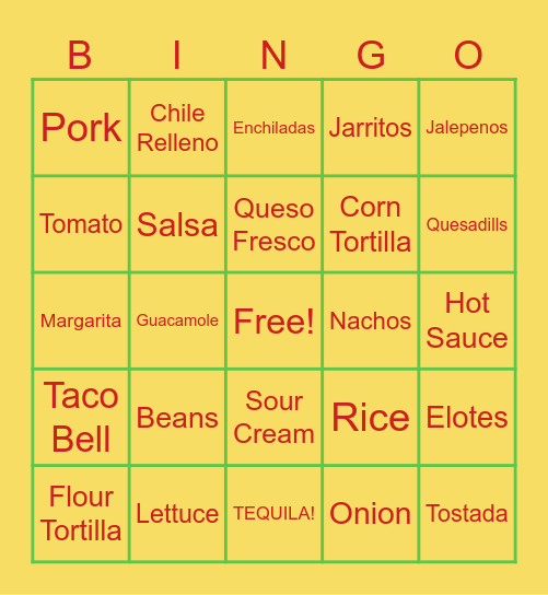 Taco Bingo Card