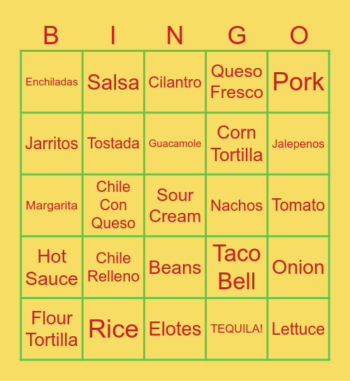 Taco Bingo Card
