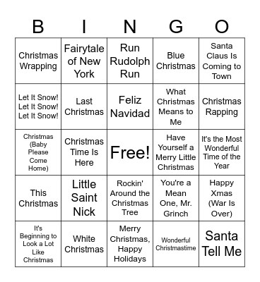 Christmas Songs Bingo Card