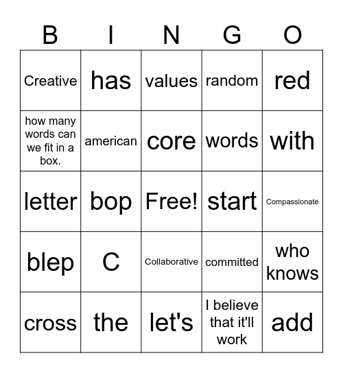 5 C's of the American Red Cross Bingo Card