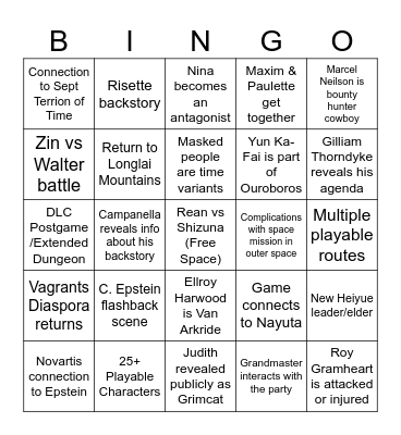 Kai No Kiseki Bingo Card