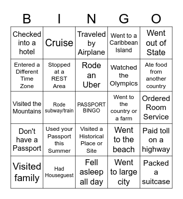 Passport Bingo Card