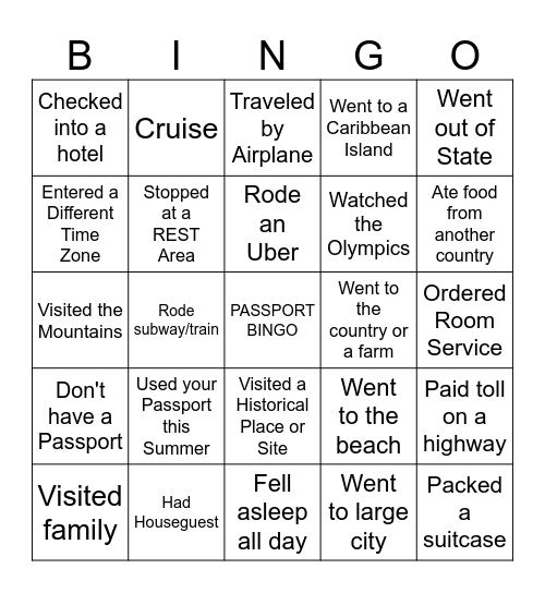 Passport Bingo Card