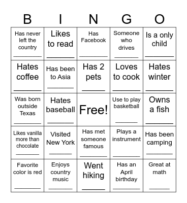 Untitled Bingo Card