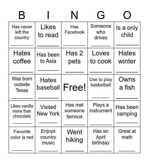 Untitled Bingo Card