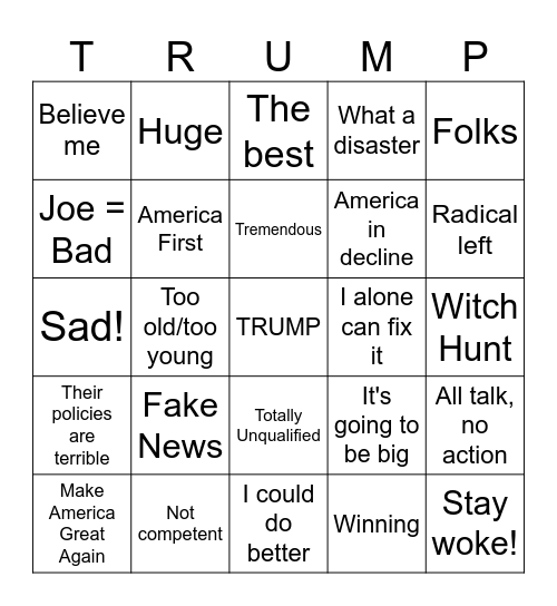 Trump Bingo Card