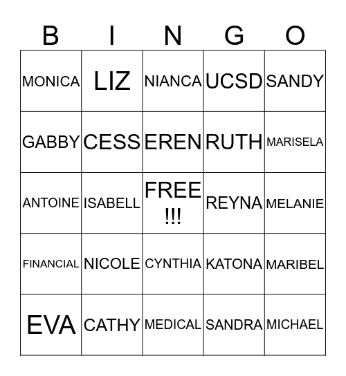 FINANCIAL COUNSELORS Bingo Card