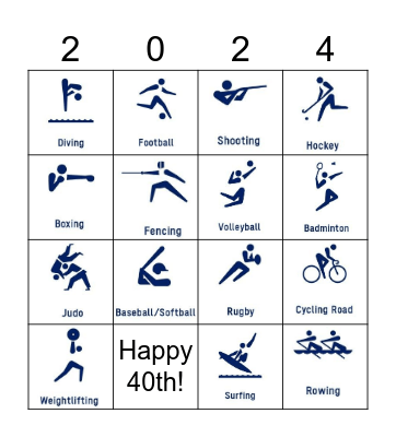 Brittanys Summer Olympics Bingo Card