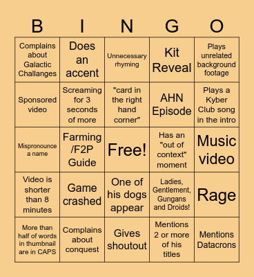 SWGOH Ahnald bingo Card