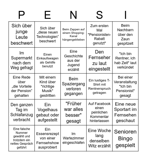 Pensionisten Bingo Card